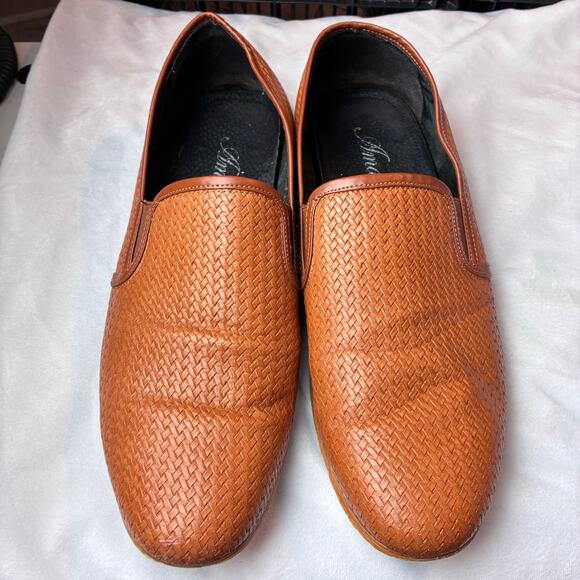 Amali Harmon Driving Loafer Men 12 Genuine Woven Leather Lined Chestnut Moccasin - Picture 12 of 13